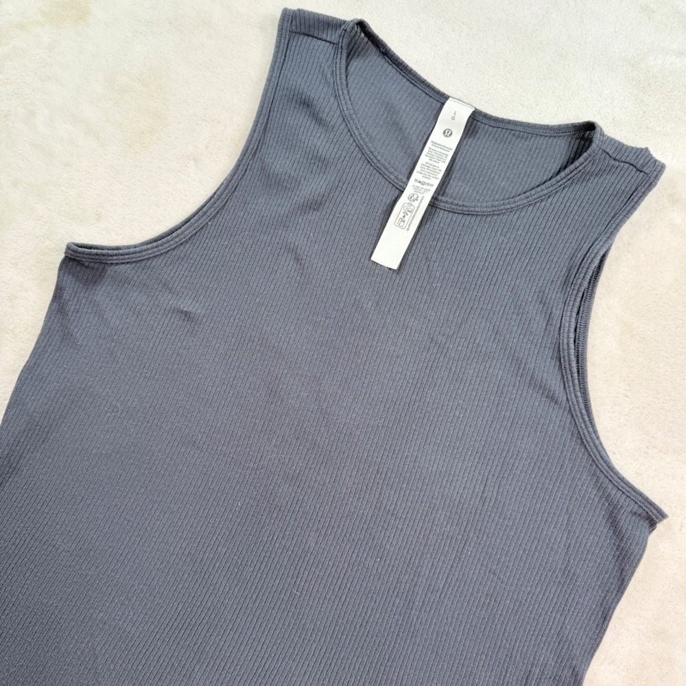 Lululemon Ribbed Tank Top Womens Large Gray Sleeveless Crew‎ Neck LW1FCOS